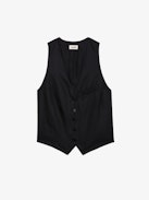 Emaux Satin Vest - Sleeveless V-neck button-up black satin vest.