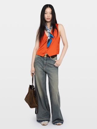 Gilet Emaux Satin - Gilet en satin japonais, fermeture boutonnée.