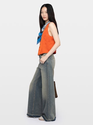 Gilet Emaux Satin - Gilet en satin japonais, fermeture boutonnée.