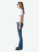 Tchao Sequin Top - White blouse with sequins and short balloon sleeves.