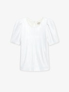 Tchao Sequin Top - White blouse with sequins and short balloon sleeves.