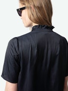 Topher Satin Top - Satin top with short sleeves and button fastening.