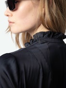 Topher Satin Top - Satin top with short sleeves and button fastening.