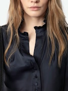 Topher Satin Top - Satin top with short sleeves and button fastening.