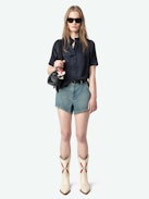 Topher Satin Top - Satin top with short sleeves and button fastening.