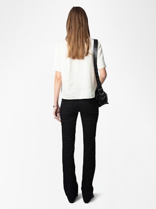 Topher Satin Top - Satin top with short sleeves and button fastening.