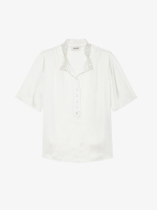 Topher Satin Top - Satin top with short sleeves and button fastening.