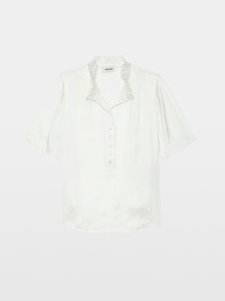 Top Topher Satin - Top de satén con mangas cortas y cierre abotonado.