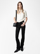 Top Topher Satin - Top de satén con mangas cortas y cierre abotonado.