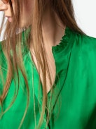 Topher Satin Top - Bright green satin top with short sleeves and button fastening.