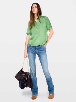 Top Topher Satin - Top en satin, manches courtes et fermeture boutonnée.
