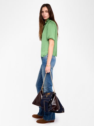 Top Topher Satin - Top en satin, manches courtes et fermeture boutonnée.