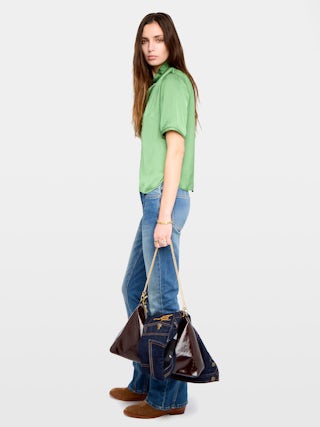 Topher Satin Top - Satin top, short sleeves and button fastening.