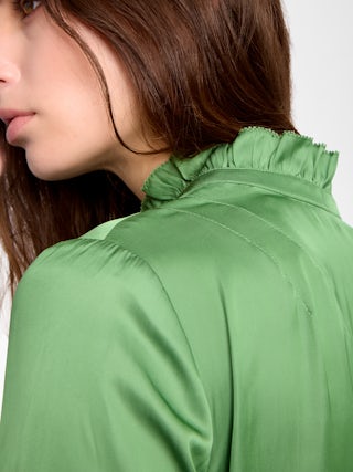 Top Topher Satin - Top en satin, manches courtes et fermeture boutonnée.