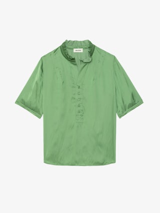 Top Topher Satin - Top en satin, manches courtes et fermeture boutonnée.