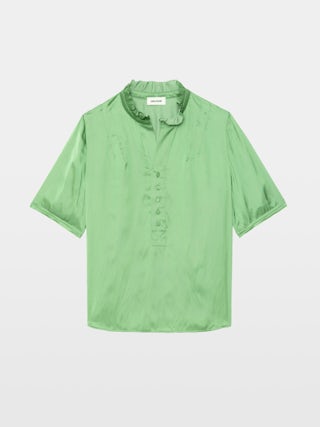 Top Topher Satin - Top en satin, manches courtes et fermeture boutonnée.
