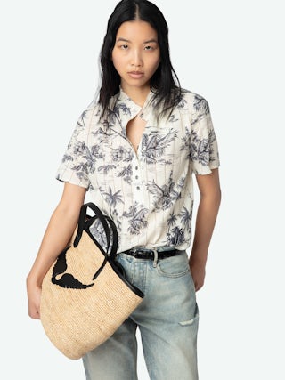 Topher Top - Cotton top with ladder lace insert, short sleeves and button fastening.