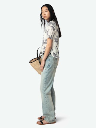 Topher Top - Cotton top with ladder lace insert, short sleeves and button fastening.