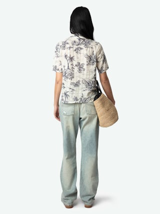 Topher Top - Cotton top with ladder lace insert, short sleeves and button fastening.