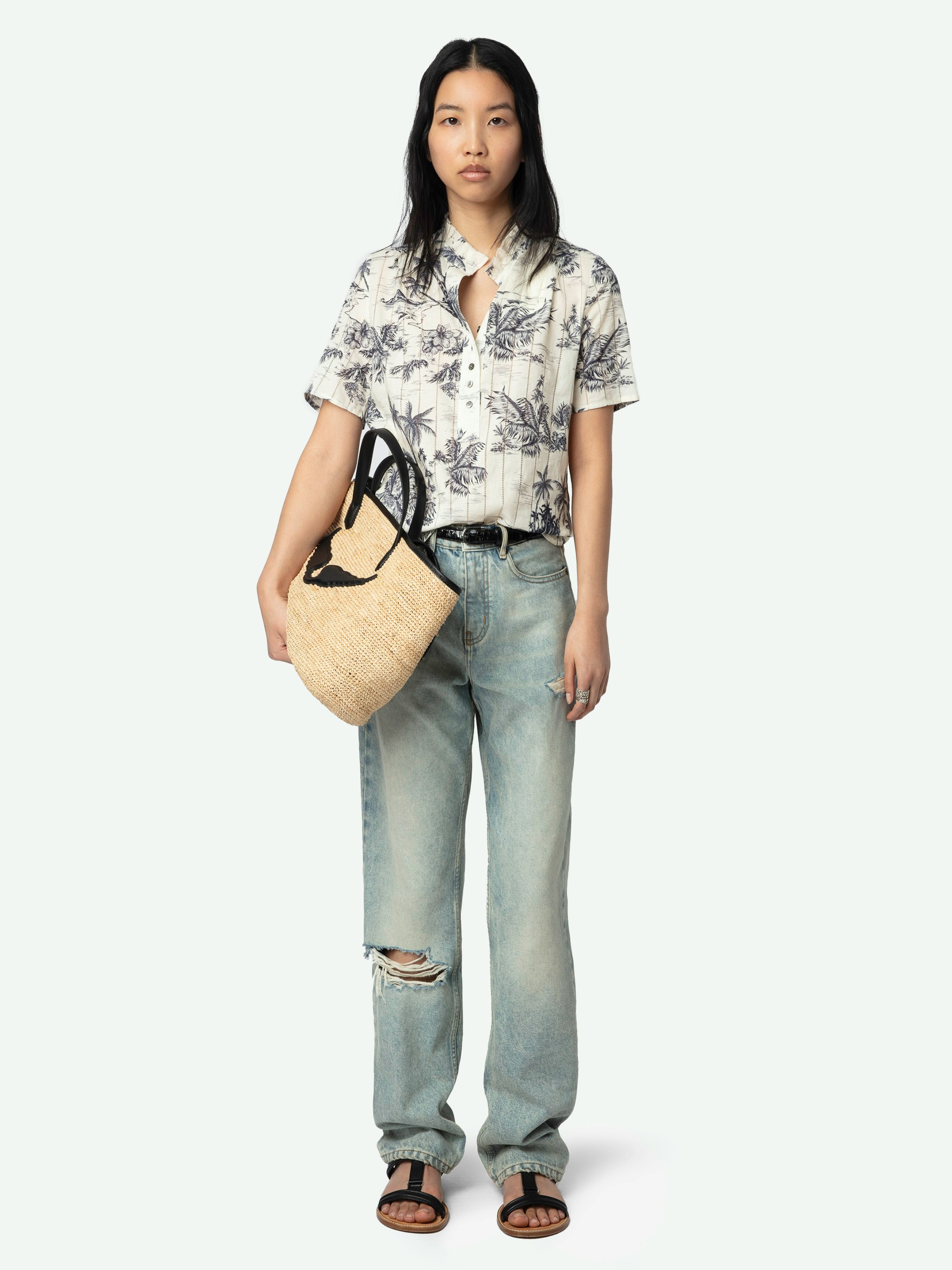 Top Topher - Cotton top with ladder lace insert, short sleeves and button fastening.