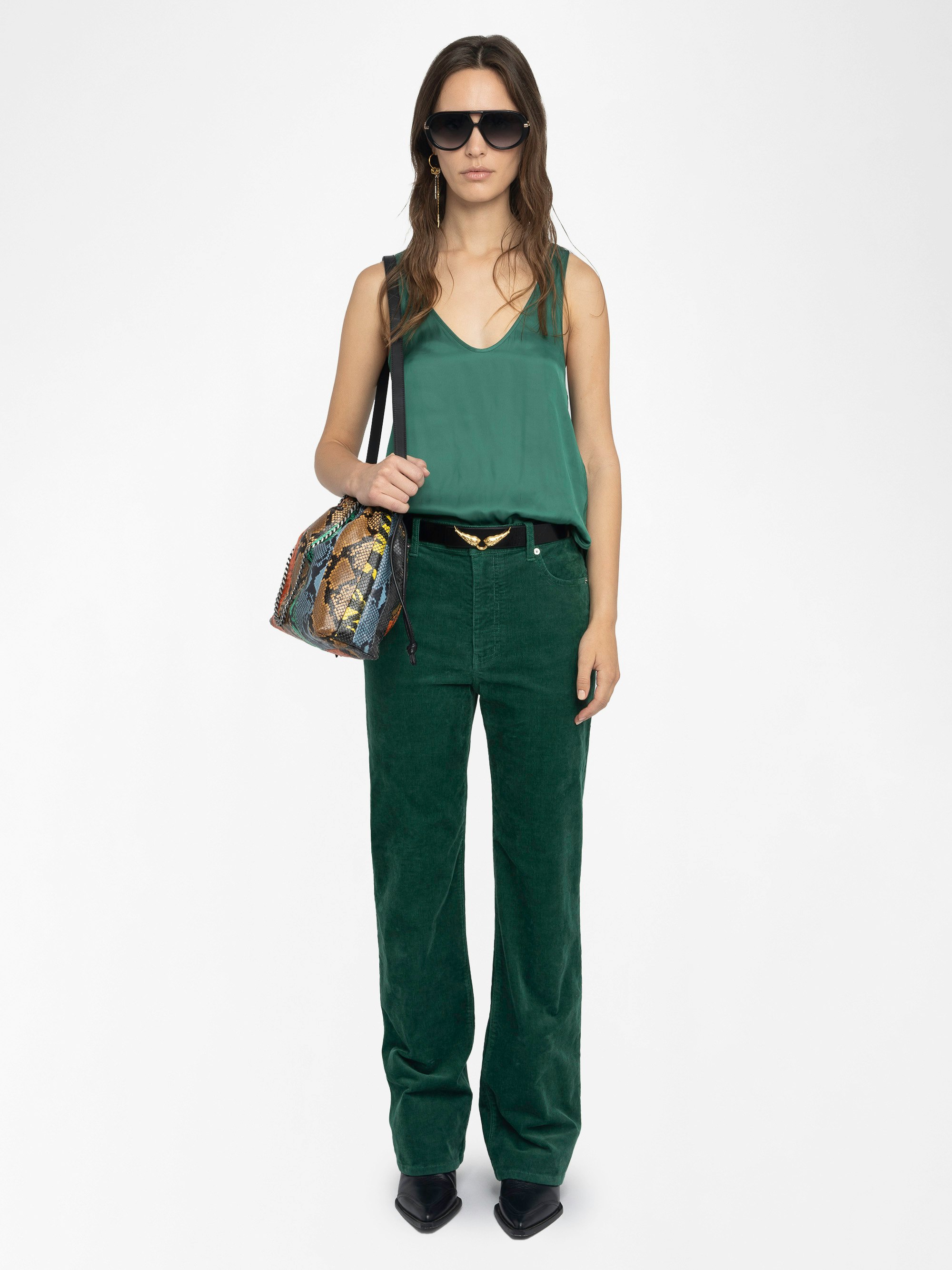 Top Tarys Satin - Top a canotta in raso con ali di strass sulla schiena.