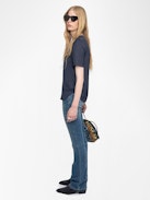 Terzo Satin Top - Terzo top in ZV jacquard Japanese satin, laced neckline with metal wings and short sleeves.