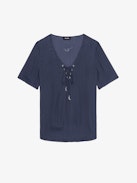 Terzo Satin Top - Terzo top in ZV jacquard Japanese satin, laced neckline with metal wings and short sleeves.