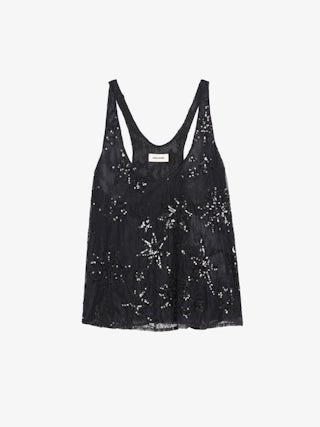 Top Tarysa - Lace tank top embroidered with sequins and pearls.
