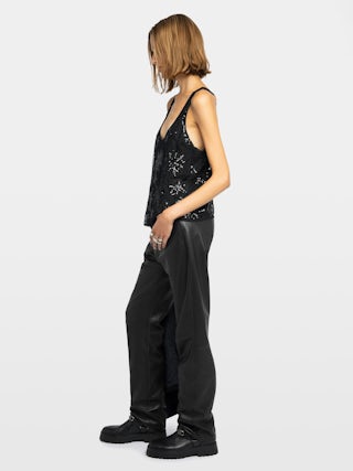 Top Tarysa - Camiseta de tirantes de encaje bordado con lentejuelas y perlas.