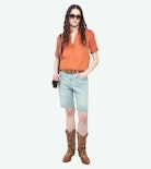 Topher Satin Top - ZV jacquard satin top with short sleeves and button fastening.