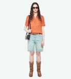 Topher Satin Top - ZV jacquard satin top with short sleeves and button fastening.