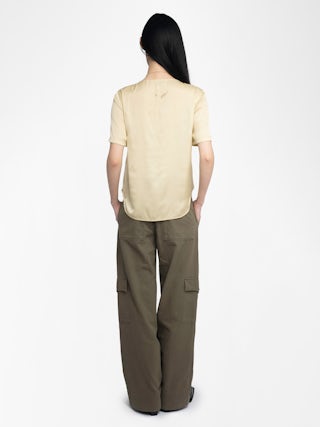 Top Terzo Satin - Top en satin japonais, décolleté lacé avec wings métalliques et manches courtes.