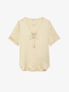 Top Terzo Satin - Top en satin japonais, décolleté lacé avec wings métalliques et manches courtes.