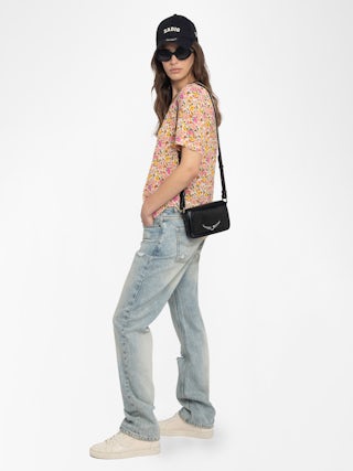 Top Terzo - Top en viscose imprimée, décolleté lacé avec wings métalliques et manches courtes.