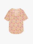 Terzo Top - Printed viscose top with laced neckline, metal wings and short sleeves.