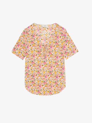 Top Terzo - Top en viscose imprimée, décolleté lacé avec wings métalliques et manches courtes.