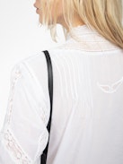 Tanos Tomboy Top - White short sleeved top with lace embroidery.