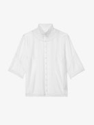 Tanos Tomboy Top - White short sleeved top with lace embroidery.