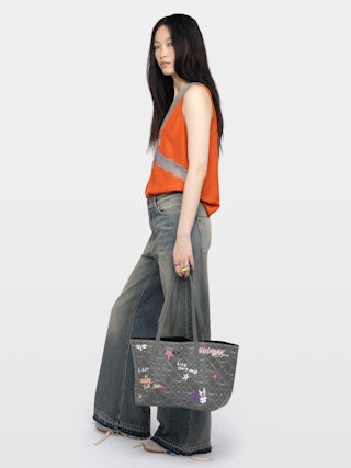 Canottiera Tasao 100% Seta - Top lingerie in seta habotai con pizzo e ali ricamate sul retro.