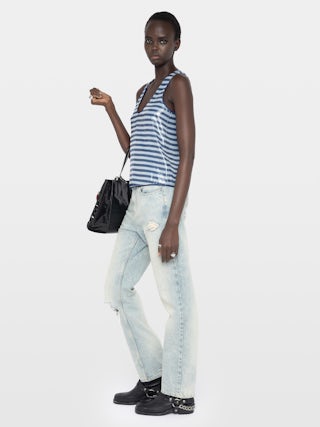 Vest Tarys - Vest with sailor-stripe print and sequins.