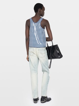 Vest Tarys - Vest with sailor-stripe print and sequins.
