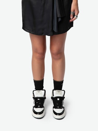 High Wings Trainers - High-top trainers in smooth white leather, with black vintage leather inserts and signature wings. These trainers are made with materials that have a reduced environmental impact.