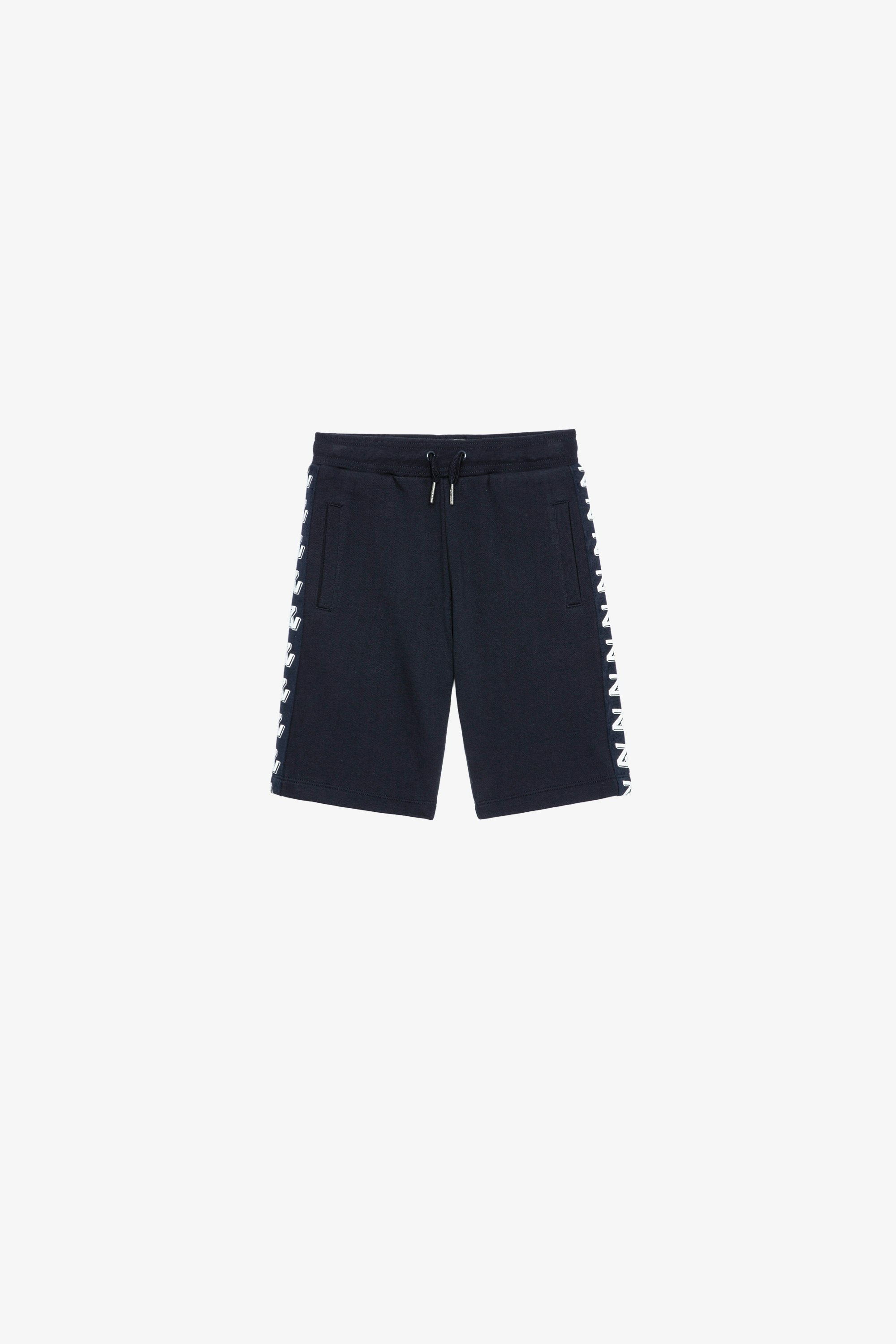 Kurt Kids' Bermudas Kids’ Bermuda shorts in blue cotton trimmed with printed braid at the sides