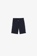 Kurt Kids' Bermudas - Kids’ Bermuda shorts in blue cotton trimmed with printed braid at the sides