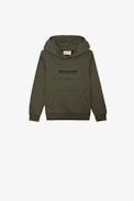 Sudadera Sanchi Niño - Sudadera con capucha caqui de felpa de algodón con escudo para niño.