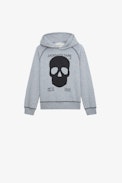 Alvin Boys' Hoodie - Boys' cotton sweatshirt with black skull motif on front