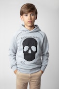 Alvin Boys' Hoodie - Boys' cotton sweatshirt with black skull motif on front