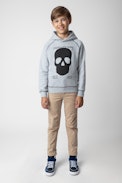 Alvin Boys' Hoodie - Boys' cotton sweatshirt with black skull motif on front
