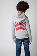 Sweatshirt Sanchi Enfant - Sweatshirt à capuche en coton gris orné de flèches rouges contrastées enfant