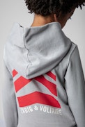 Sweatshirt Sanchi Enfant - Sweatshirt à capuche en coton gris orné de flèches rouges contrastées enfant